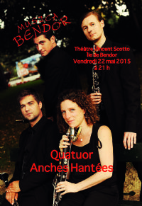 Le Quatuor Anches Hantées pour Musica Bendor. Le vendredi 22 mai 2015 à bandol. Var.  21H00
